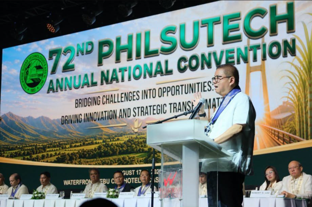 Agriculture Secretary Francisco Tiu Laurel speaks at the PhilSuTech convention 2026 held in Cebu.
